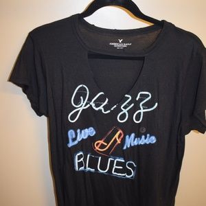 American Eagle Neon Lights Black Top- Size L